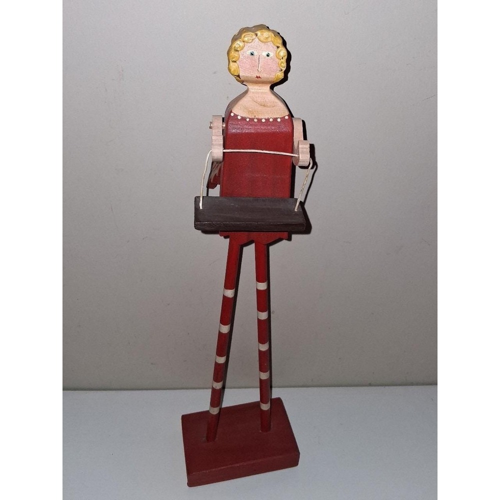 Vintage Folk Art Wooden Angel Figurine Poseable Arms Primitive Shelf Sitter 15"